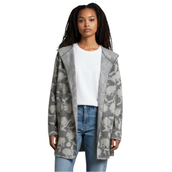RACHEL Rachel Roy Sweaters - Rachel Rachel Roy Floral Hooded Open Cardigan Duster Gray L